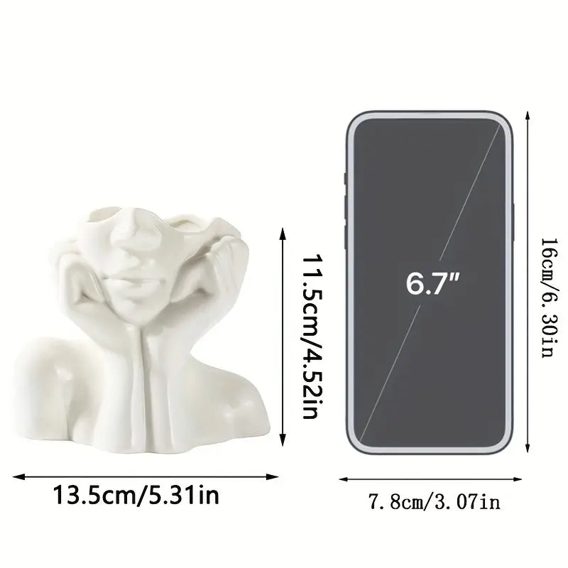Artistic Resin Face Vase – Nordic White | Double-Handheld Floral Arrangement Decor