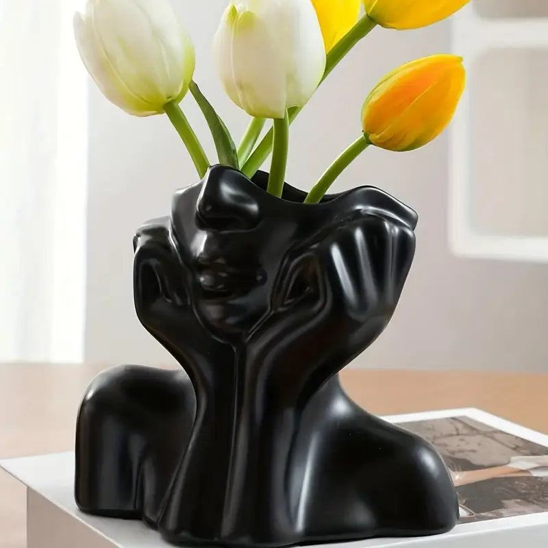 Artistic Resin Face Vase – Nordic White | Double-Handheld Floral Arrangement Decor